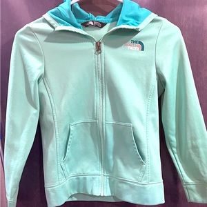 The North Face zip up jacket girls size medium 10/12 teal no stains or rips